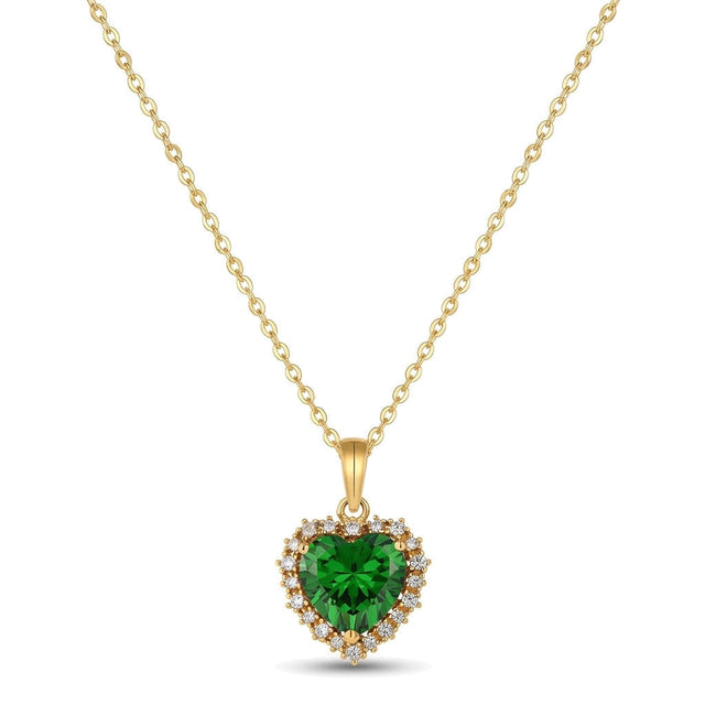 Green CZ Heart Necklace in 14K gold-plated 925 silver: a heart-cut green AAAAA cubic zirconia framed by white stones, on a fine chain