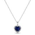 Blue CZ Heart Necklace in rhodium-plated 925 silver: a heart-cut blue AAAAA cubic zirconia framed by white stones, on a fine chain