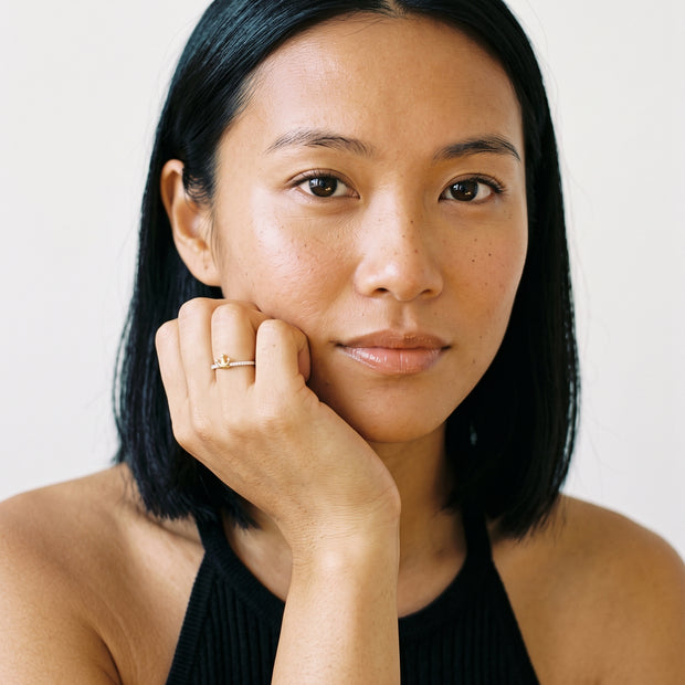 Model wearing the Crown Ring, CZ in 14K gold-plated 925 sterling silver